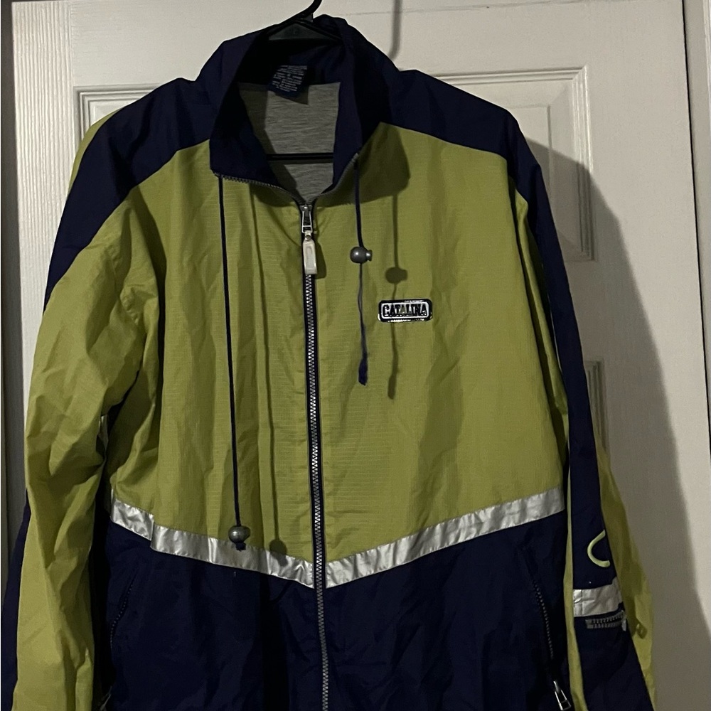 Catalina Men's Lime and Navy Windbreaker Size L